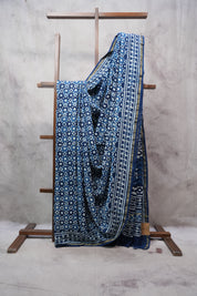 Indigo HBP Chanderi Cotton Silk Saree With Chanderi Border - SRICS1123