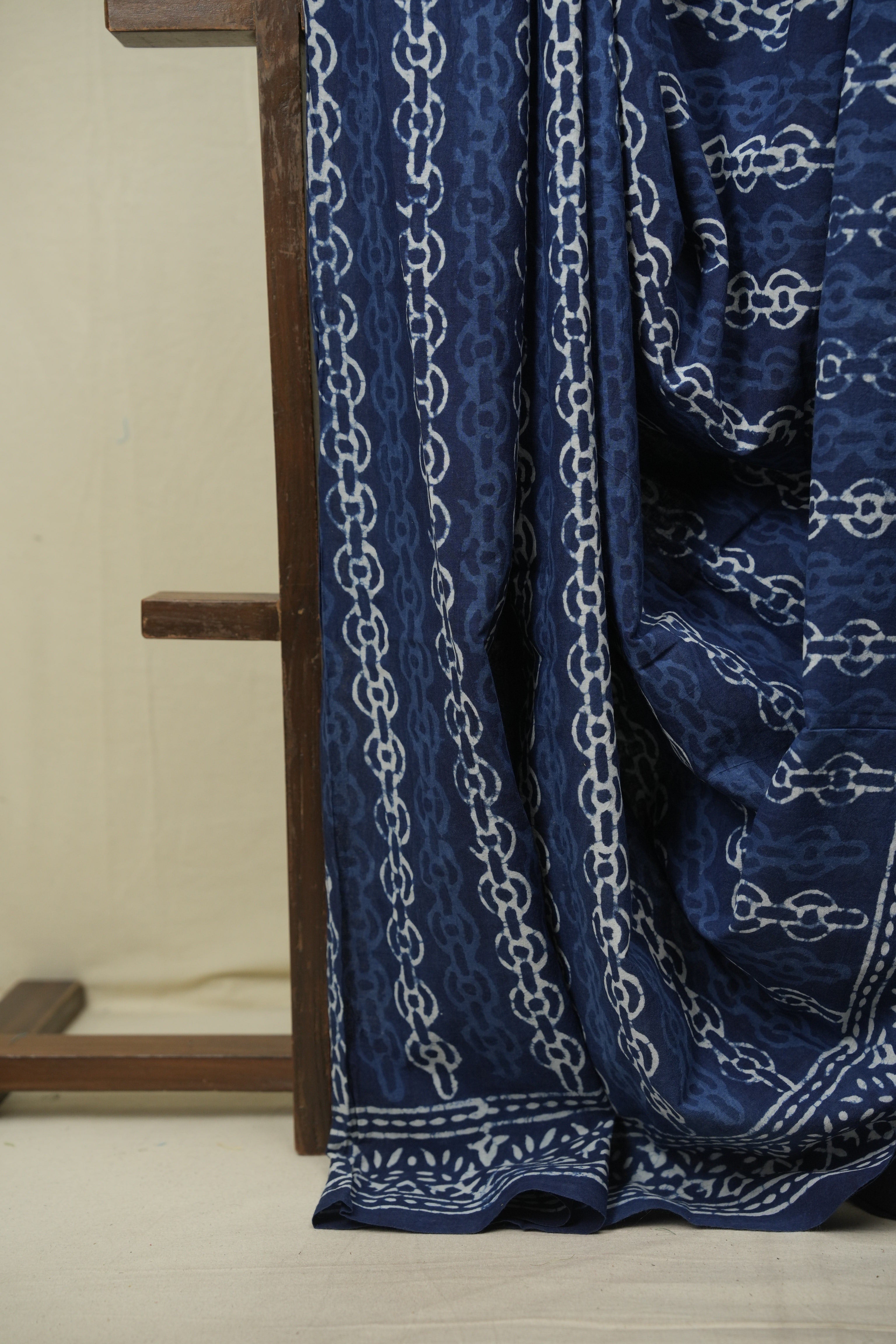 Indigo HBP Cotton Saree - SRICS3581