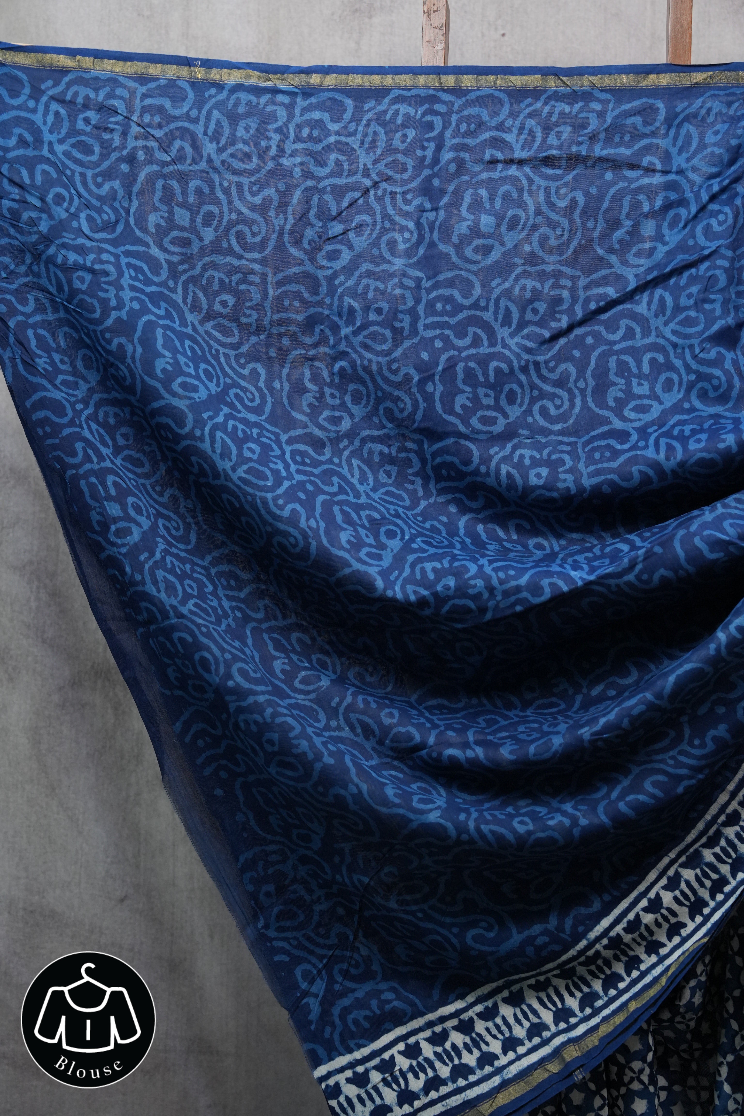 Indigo HBP Chanderi Cotton Silk Saree With Chanderi Border - SRICS1123