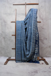 Indigo HBP Chanderi Cotton Silk Saree With Chanderi Border - SRICS1124