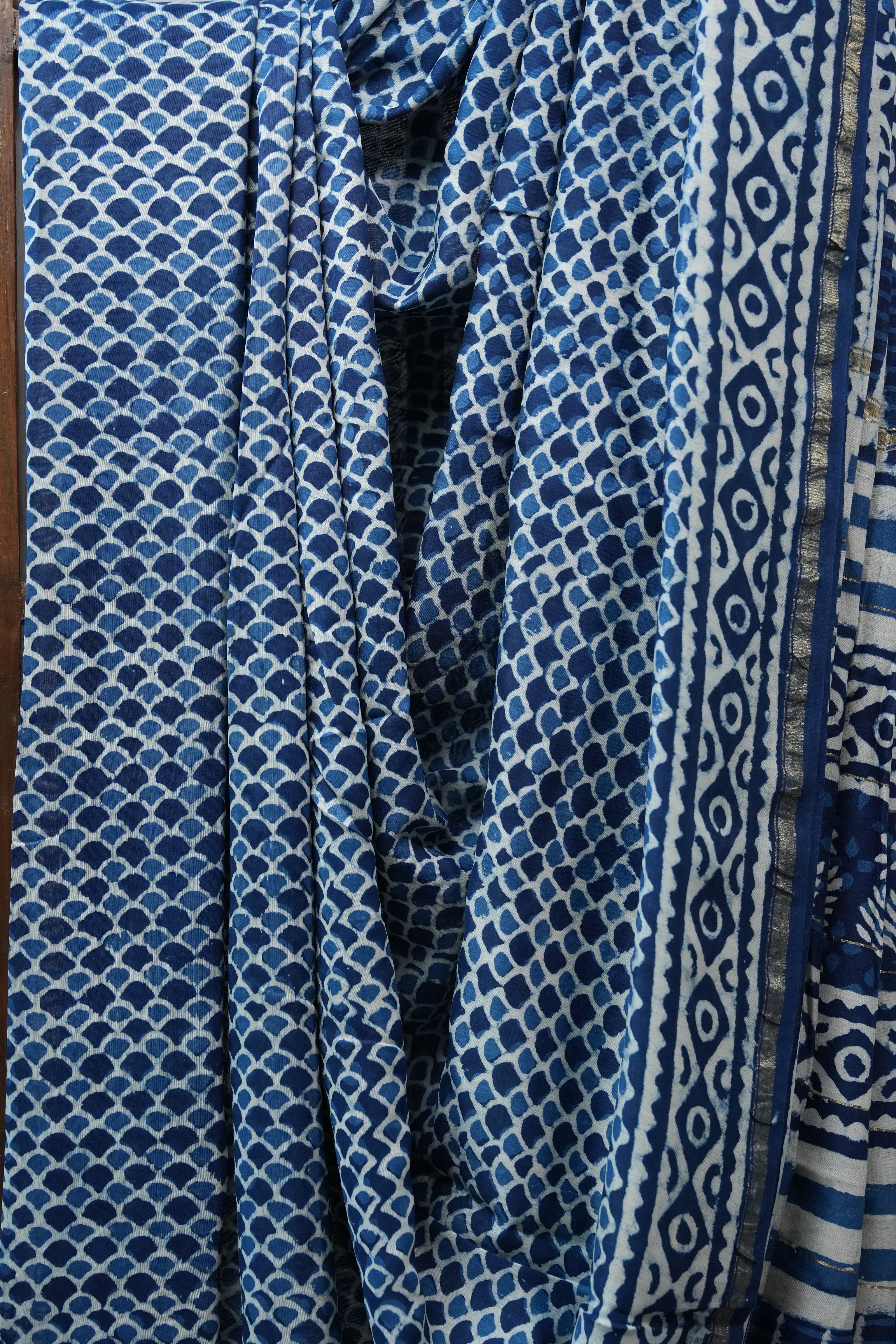 Indigo HBP Chanderi Cotton Silk Saree With Chanderi Border - SRICS1124