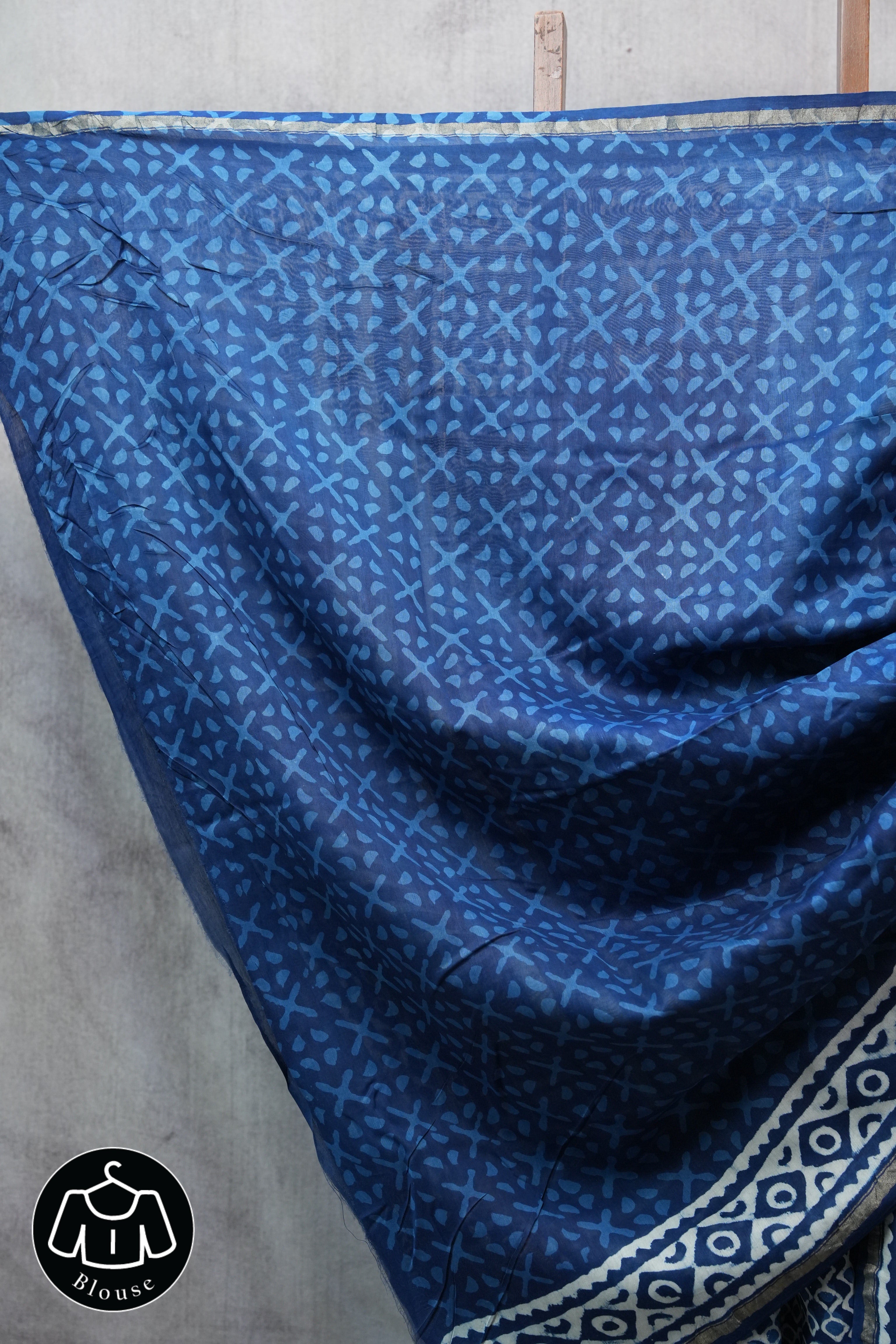 Indigo HBP Chanderi Cotton Silk Saree With Chanderi Border - SRICS1124