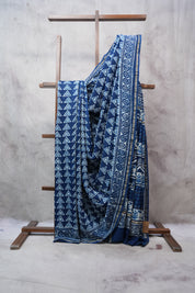 Dark Blue HBP Chanderi Cotton Silk Saree With Chanderi Border - SRDBCS1148