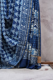 Dark Blue HBP Chanderi Cotton Silk Saree With Chanderi Border - SRDBCS1148