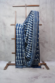 Dark Blue HBP Chanderi Cotton Silk Saree With Chanderi Border - SRDBCS1144