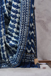Dark Blue HBP Chanderi Cotton Silk Saree With Chanderi Border - SRDBCS1144