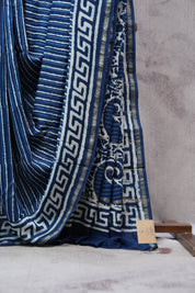 Dark Blue HBP Chanderi Cotton Silk Saree With Chanderi Border - SRDBCS1146