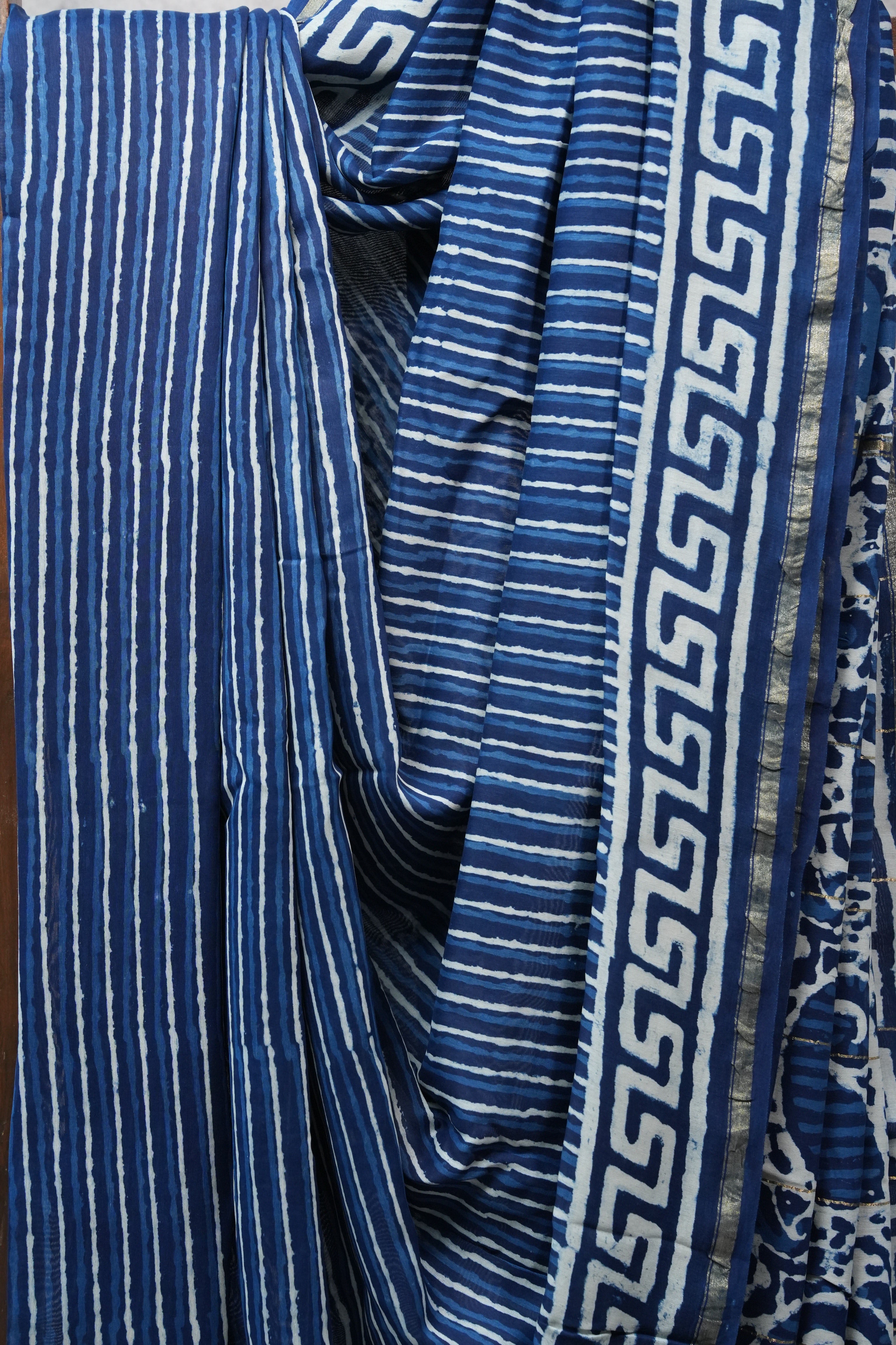 Dark Blue HBP Chanderi Cotton Silk Saree With Chanderi Border - SRDBCS1146