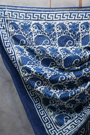 Dark Blue HBP Chanderi Cotton Silk Saree With Chanderi Border - SRDBCS1146