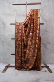 Maroon HBP Chanderi Cotton Silk Saree With Maheshwari Border - SRMCS1114