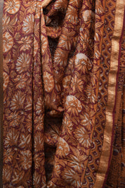 Maroon HBP Chanderi Cotton Silk Saree With Maheshwari Border - SRMCS1114