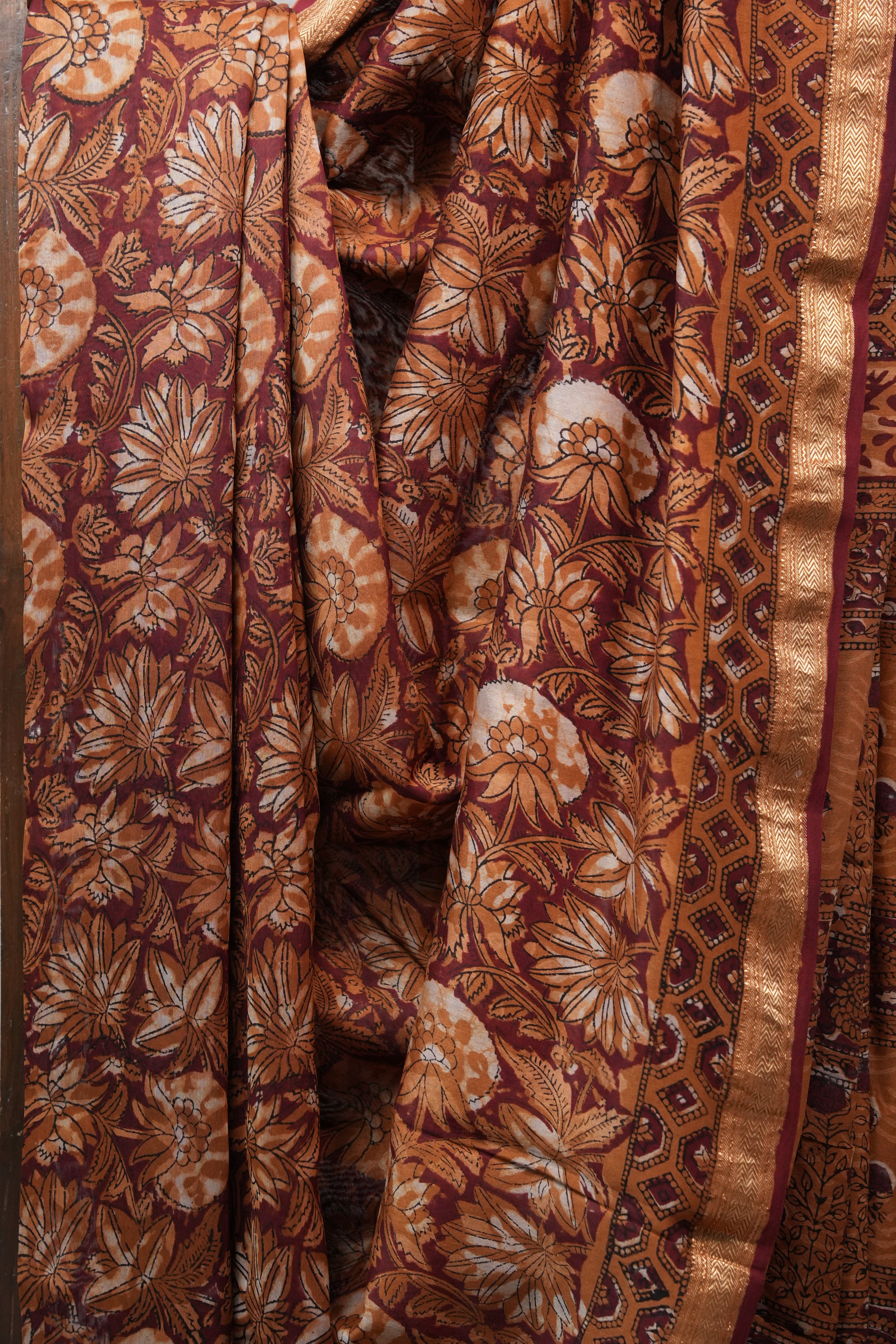 Maroon HBP Chanderi Cotton Silk Saree With Maheshwari Border - SRMCS1114