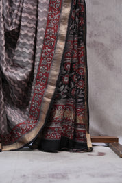 Grey HBP Chanderi Cotton Silk Saree With Maheshwari Border - SRGCS1115