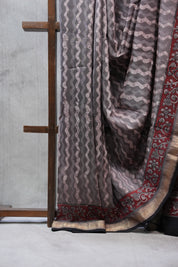 Grey HBP Chanderi Cotton Silk Saree With Maheshwari Border - SRGCS1115