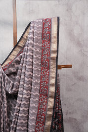 Grey HBP Chanderi Cotton Silk Saree With Maheshwari Border - SRGCS1115