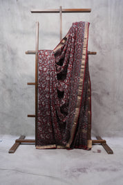 Maroon HBP Chanderi Cotton Silk Saree With Maheshwari Border - SRMCS1105