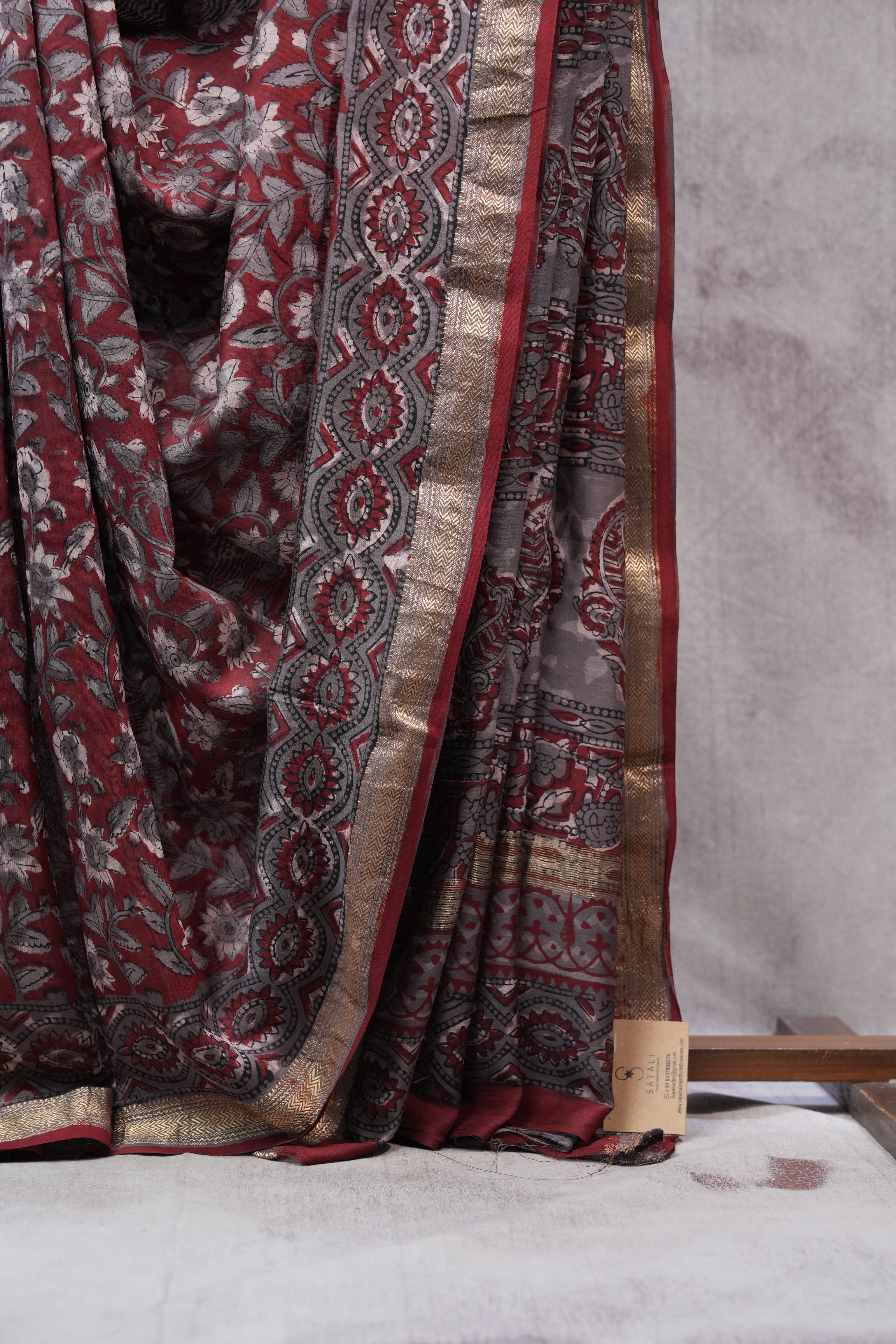 Maroon HBP Chanderi Cotton Silk Saree With Maheshwari Border - SRMCS1105