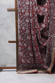 Maroon HBP Chanderi Cotton Silk Saree With Maheshwari Border - SRMCS1105