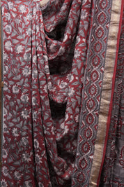 Maroon HBP Chanderi Cotton Silk Saree With Maheshwari Border - SRMCS1105