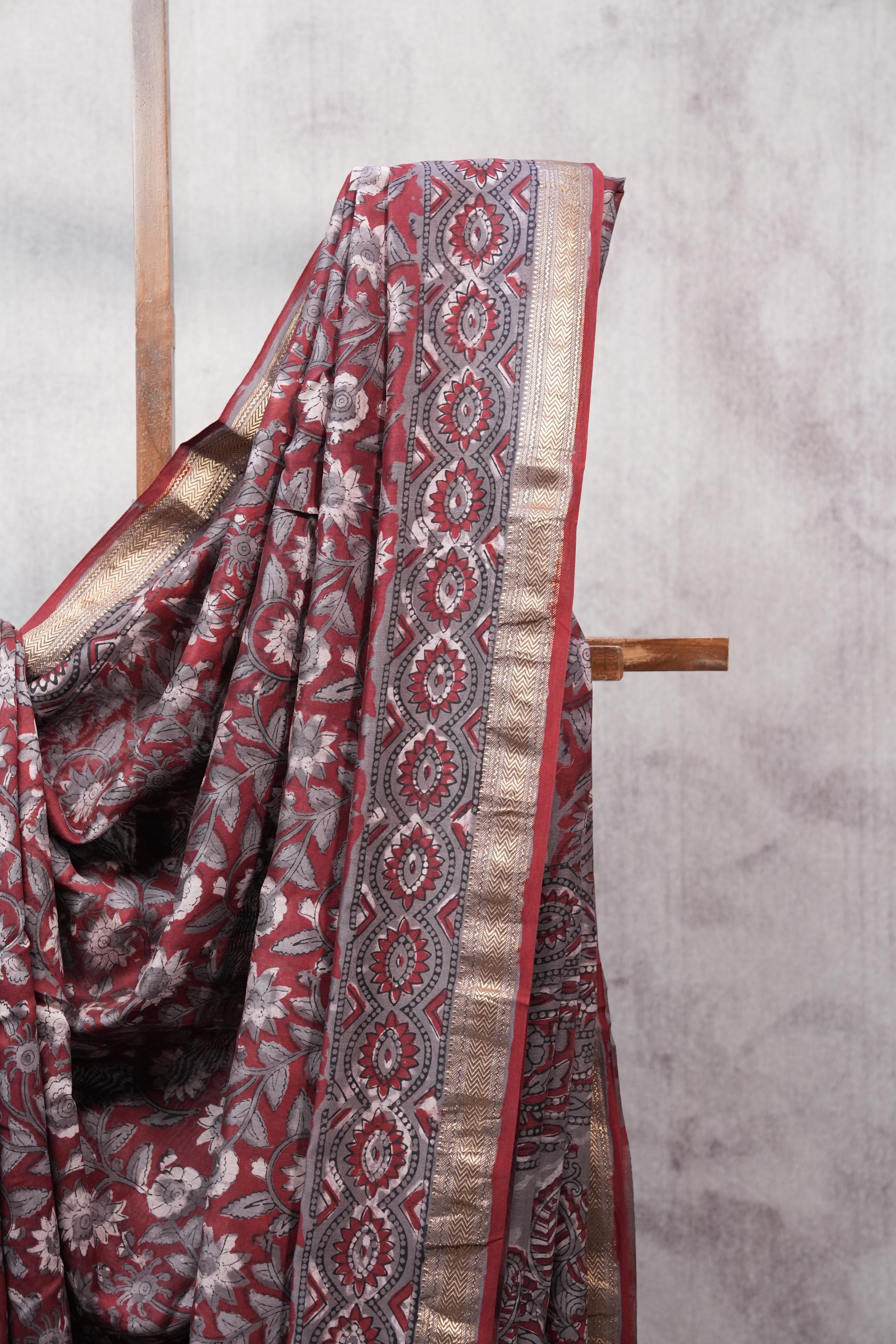 Maroon HBP Chanderi Cotton Silk Saree With Maheshwari Border - SRMCS1105