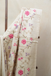 Cream Machine Embroidered Tussar Silk Saree - SRCMETSS1448