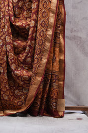 Maroon HBP Chanderi Cotton Silk Saree With Maheshwari Border - SRMCS1106