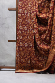 Maroon HBP Chanderi Cotton Silk Saree With Maheshwari Border - SRMCS1106