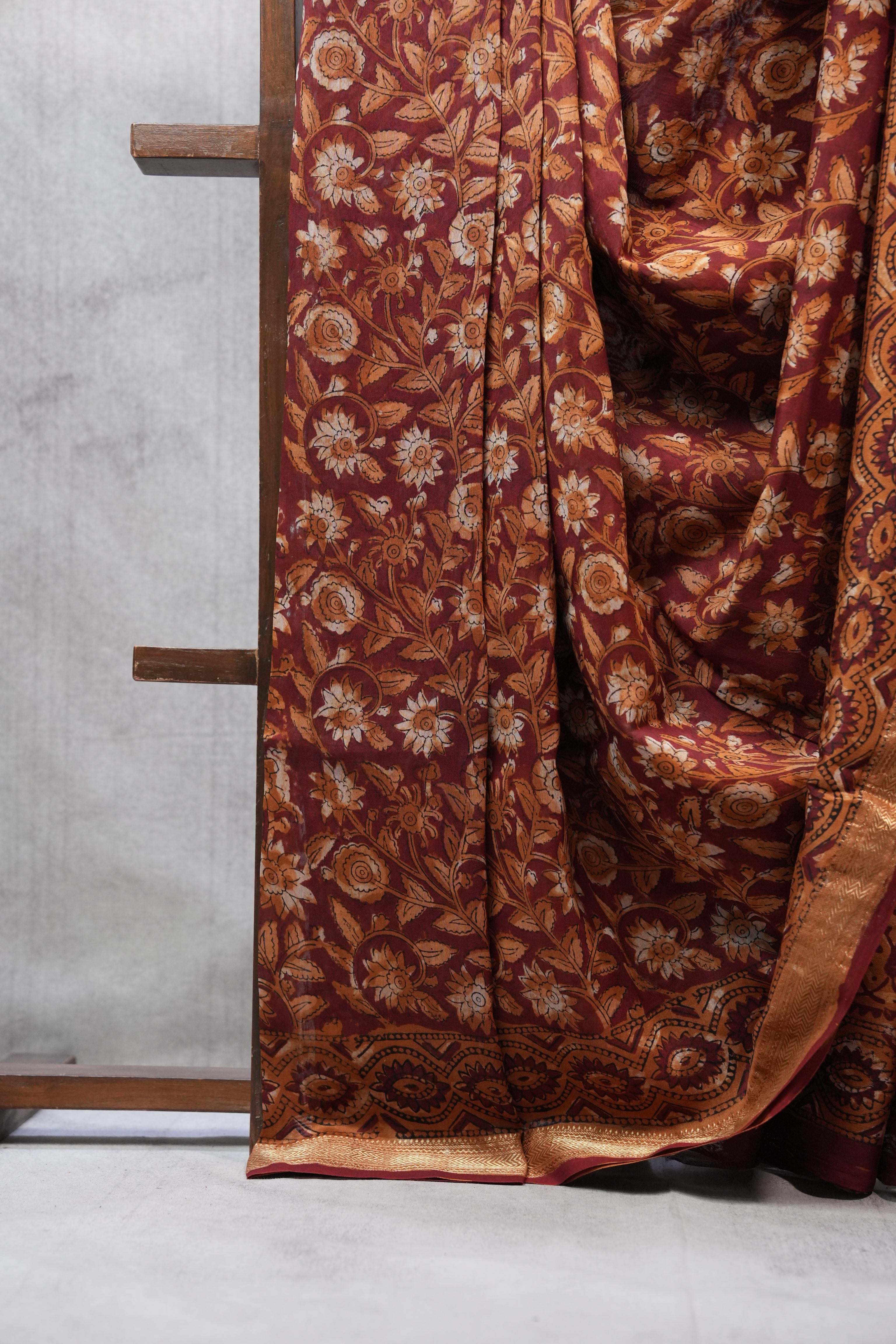 Maroon HBP Chanderi Cotton Silk Saree With Maheshwari Border - SRMCS1106