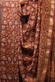 Maroon HBP Chanderi Cotton Silk Saree With Maheshwari Border - SRMCS1106