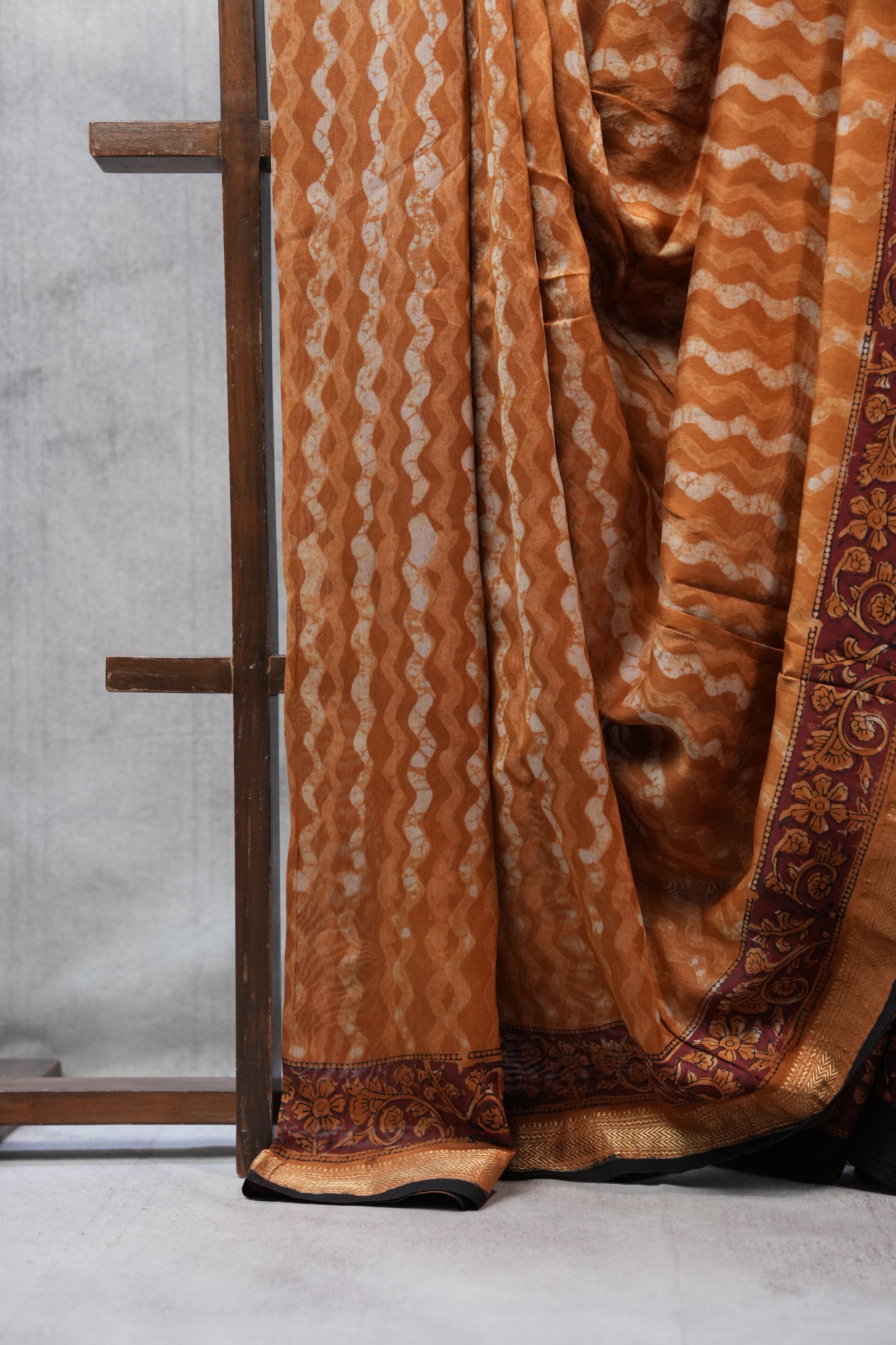 Brown HBP Chanderi Cotton Silk Saree With Maheshwari Border - SRBCS1104