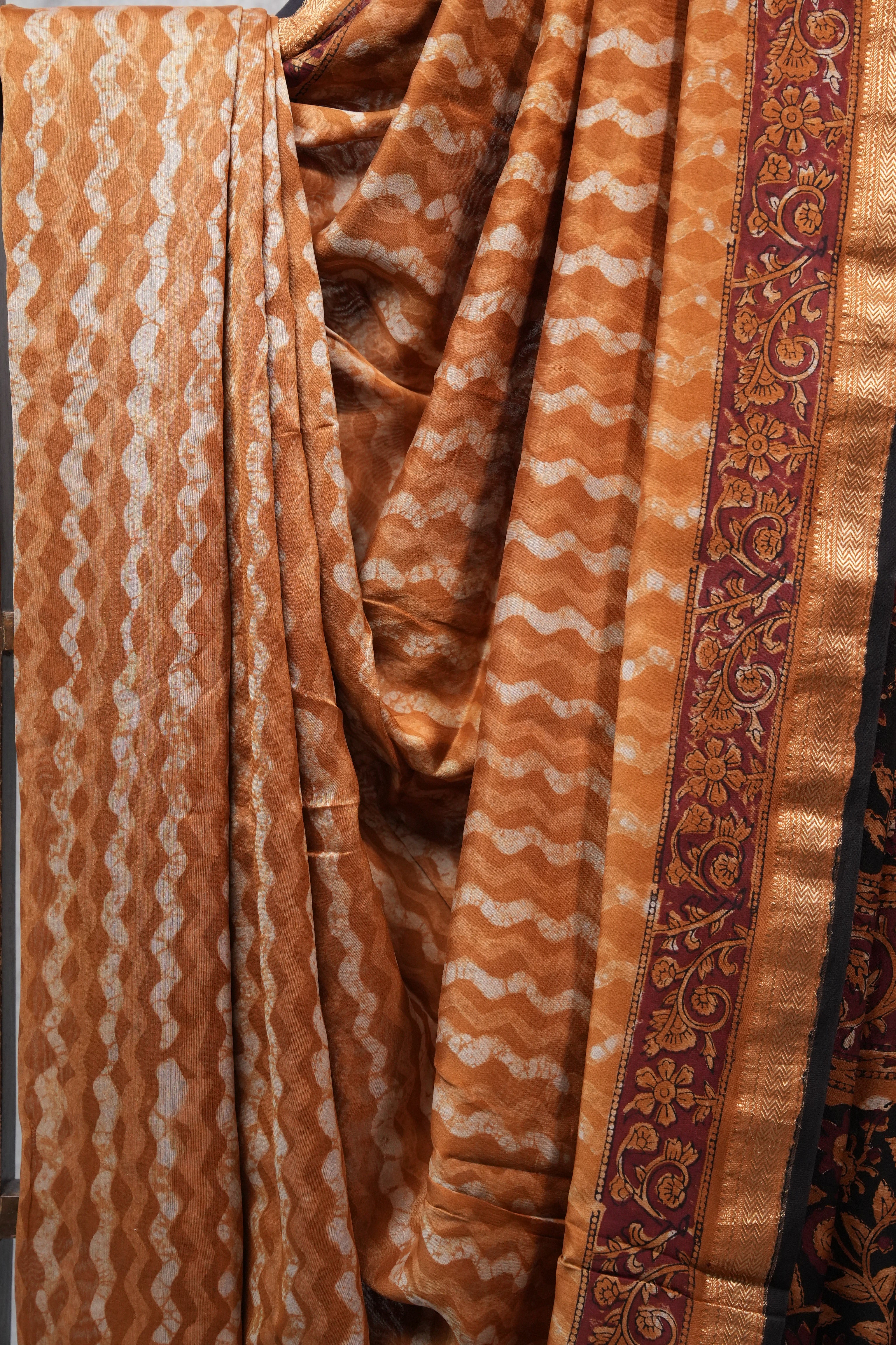 Brown HBP Chanderi Cotton Silk Saree With Maheshwari Border - SRBCS1104