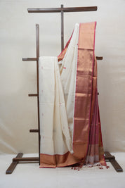 White Maheshwari Organza Silk Saree - SRWMOSS13