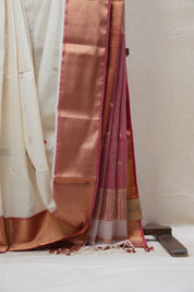 White Maheshwari Organza Silk Saree - SRWMOSS13