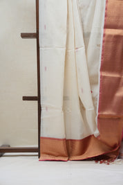 White Maheshwari Organza Silk Saree - SRWMOSS13