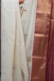 White Maheshwari Organza Silk Saree - SRWMOSS13
