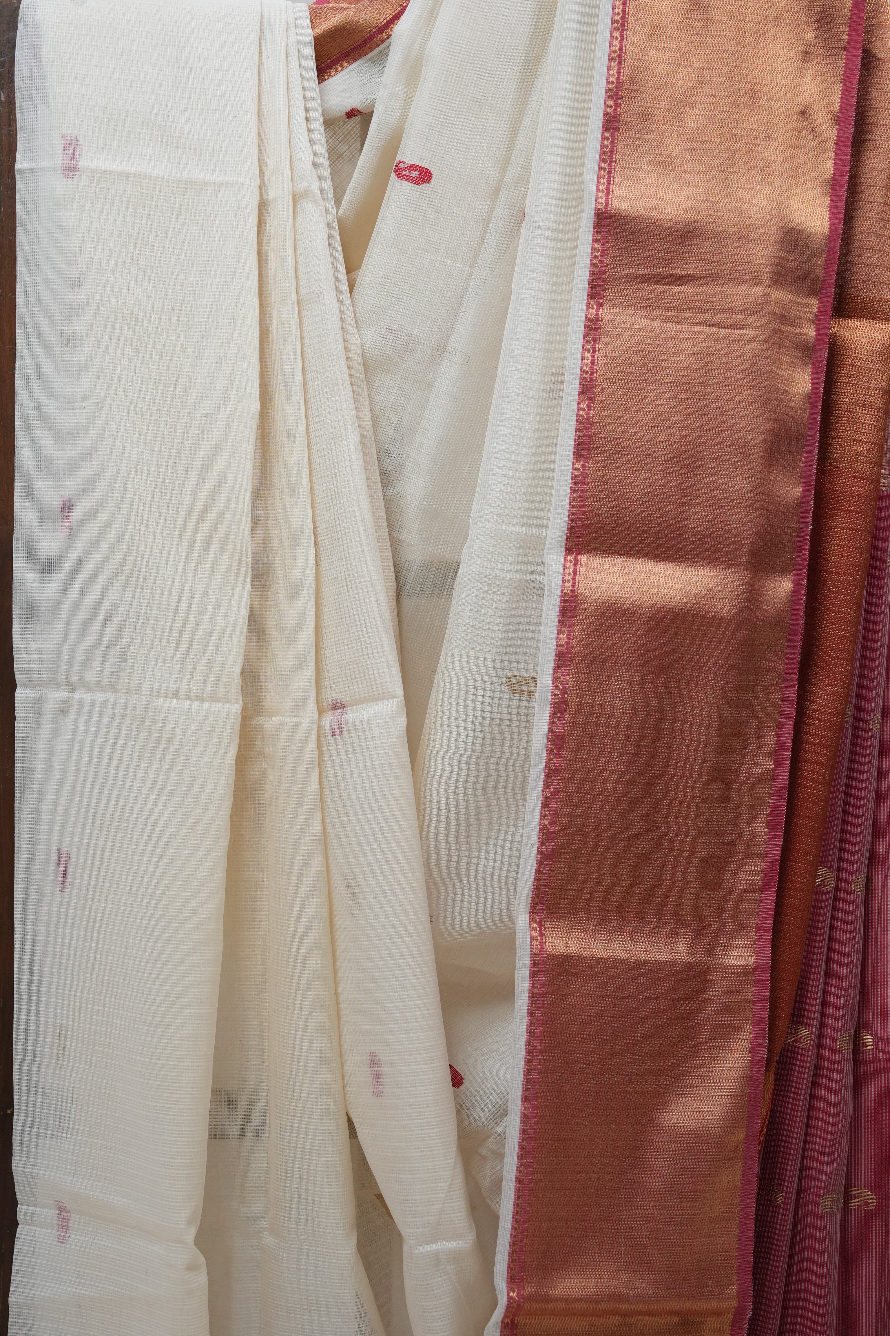 White Maheshwari Organza Silk Saree - SRWMOSS13