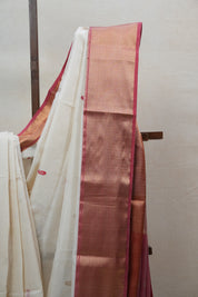 White Maheshwari Organza Silk Saree - SRWMOSS13