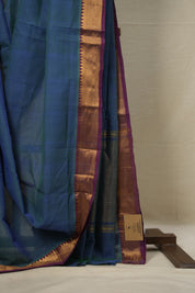 Two Tone Blue Cotton Mangalgiri Saree - SRTTBCMS33