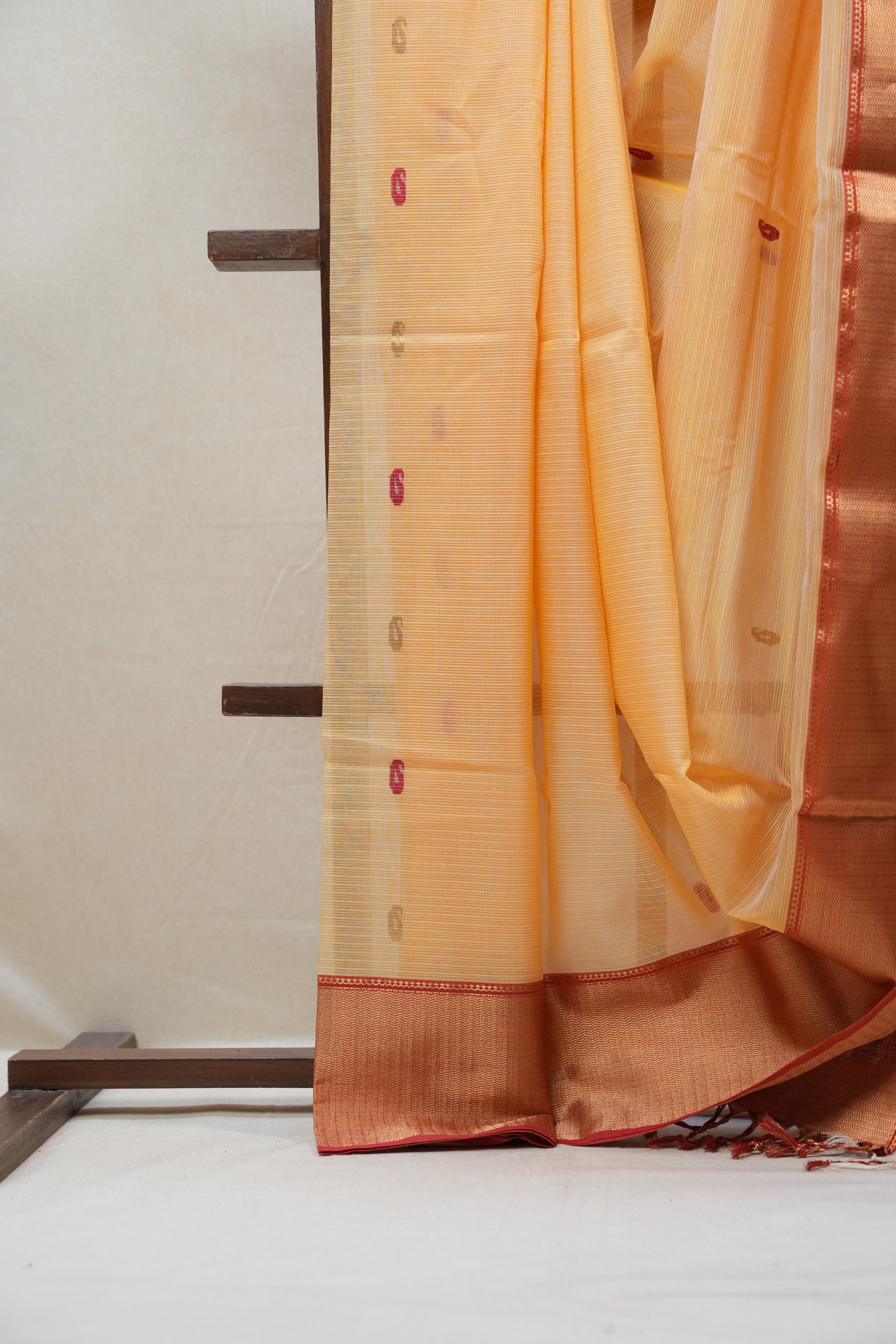 Pastel Orange Maheshwari Organza Silk Saree - SRPOMOSS09