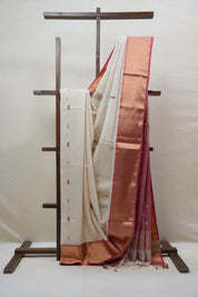 White Maheshwari Organza Silk Saree - SRWMOSS10