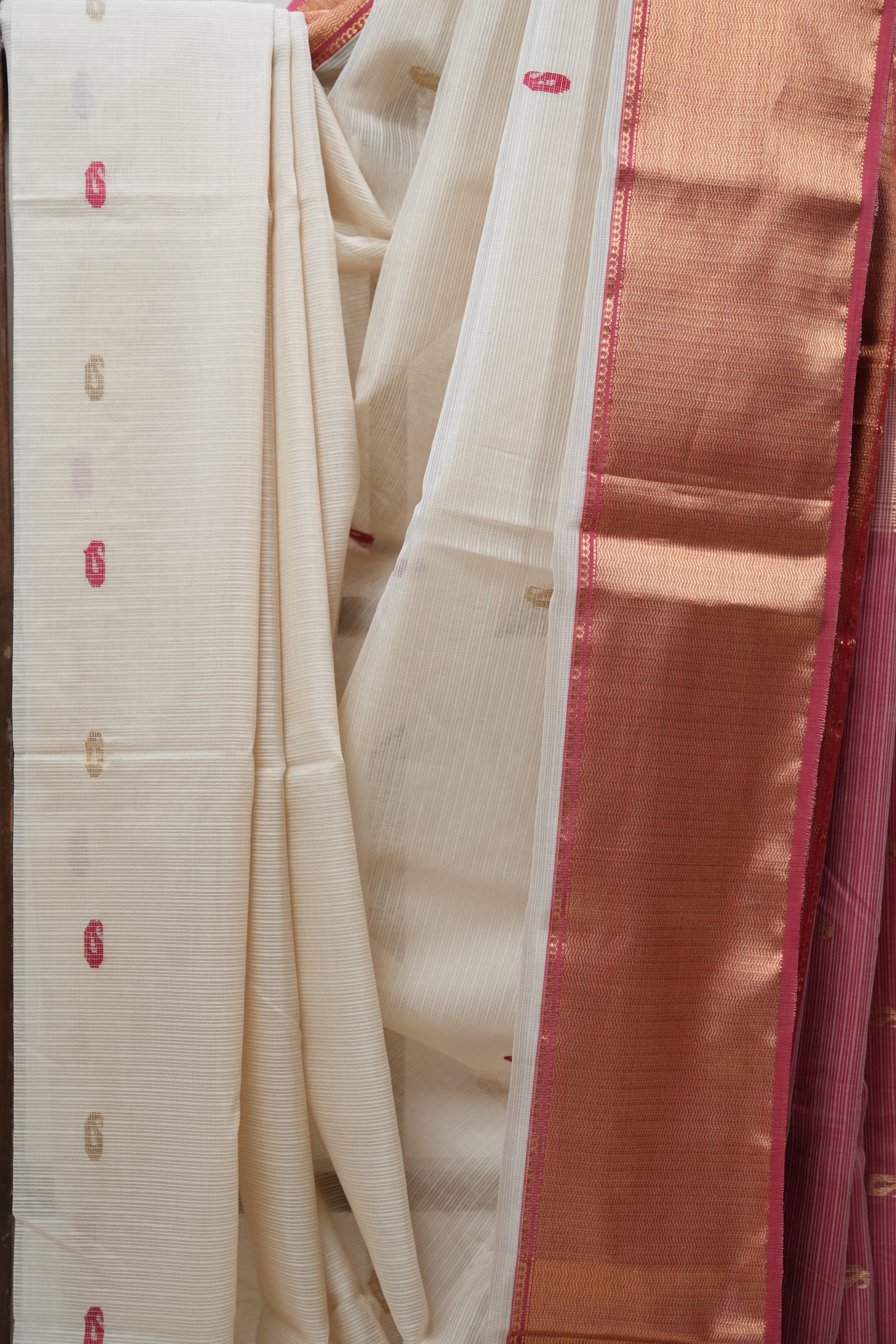 White Maheshwari Organza Silk Saree - SRWMOSS10