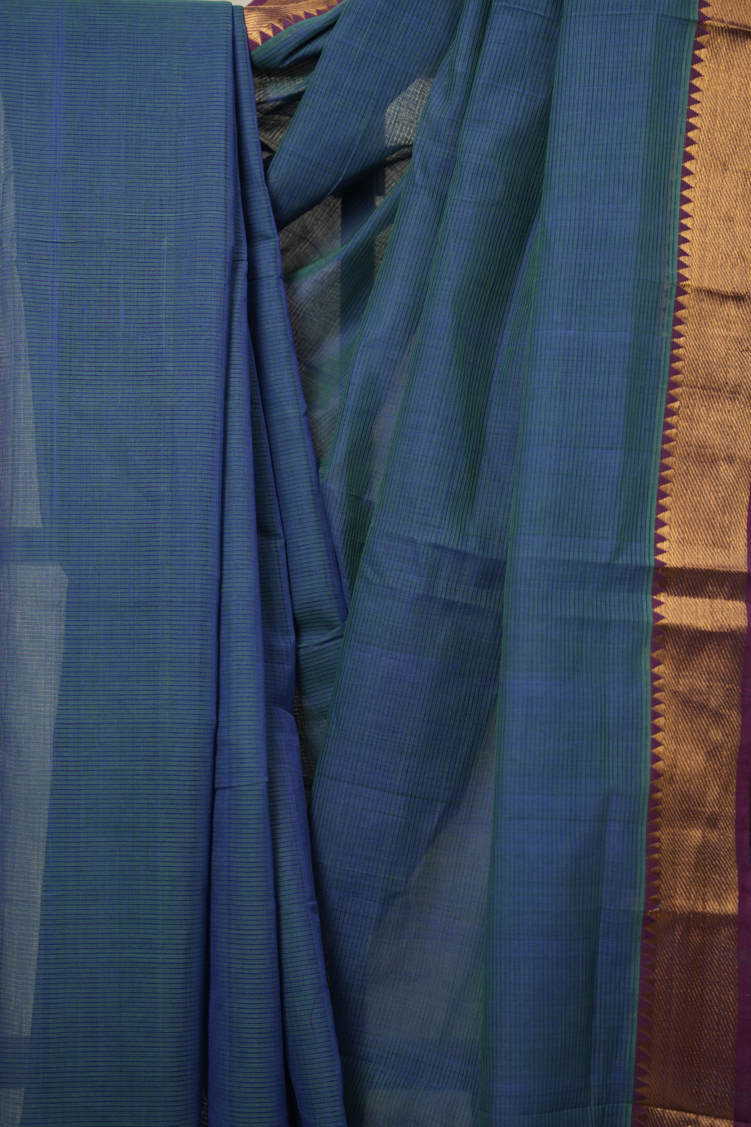 Two Tone Blue Cotton Mangalgiri Saree - SRTTBCMS33