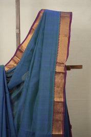 Two Tone Blue Cotton Mangalgiri Saree - SRTTBCMS33
