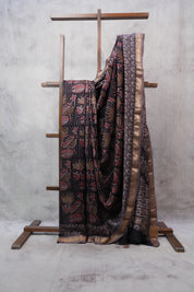 Black HBP Chanderi Cotton Silk Saree With Maheshwari Border - SRBCS1154