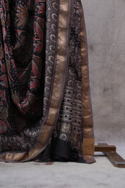 Black HBP Chanderi Cotton Silk Saree With Maheshwari Border - SRBCS1154