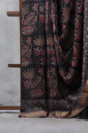 Black HBP Chanderi Cotton Silk Saree With Maheshwari Border - SRBCS1154