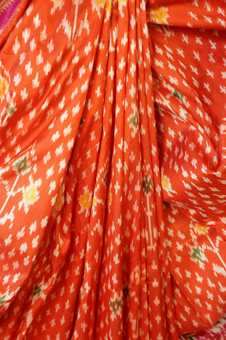 Pochampalli Silk Ikat Orange Saree With Pink Border