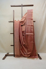 Two Tone Red Maheshwari Tissue Saree - SRTTRMTS514