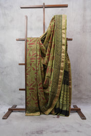 Green HBP Chanderi Cotton Silk Saree With Maheshwari Border - SRGCS1158