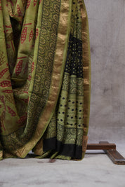 Green HBP Chanderi Cotton Silk Saree With Maheshwari Border - SRGCS1158